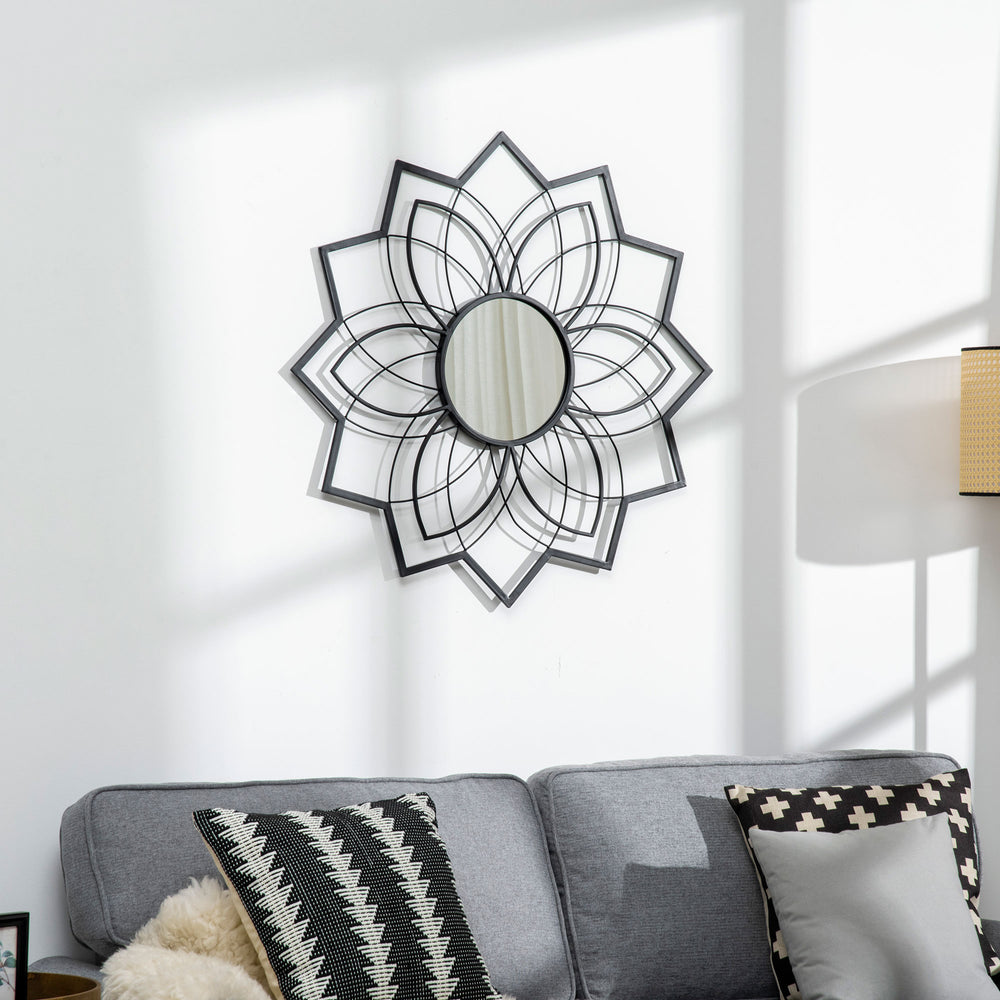 Modern flower wall mirror, black