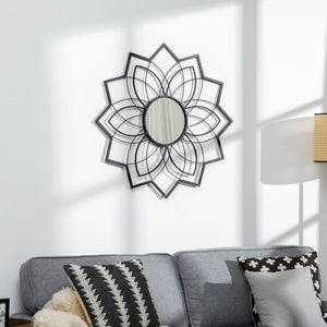 Modern flower wall mirror, black