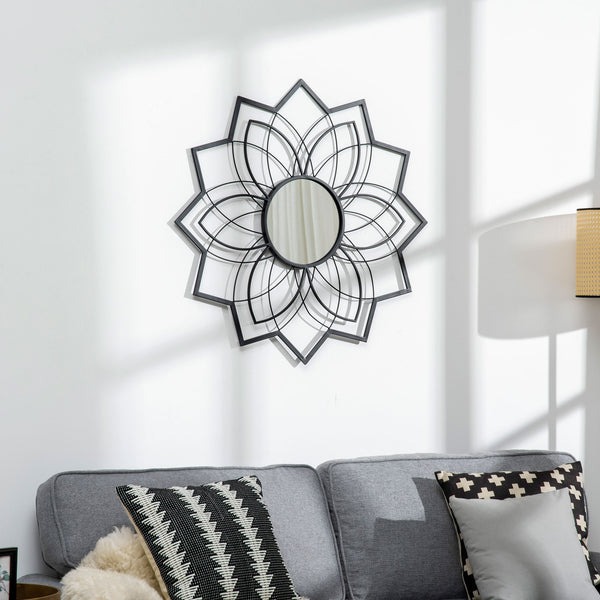 Modern flower wall mirror, black