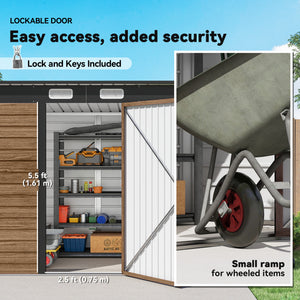 Galvanized metal garden shed with double doors and 2 vents, teak