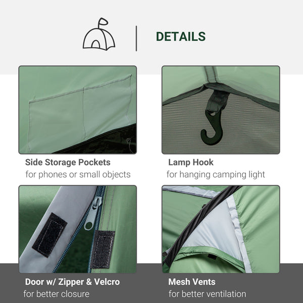 Pop-up Camping Tent with Vestibule, Waterproof, for 2-3 Persons, Dark Green