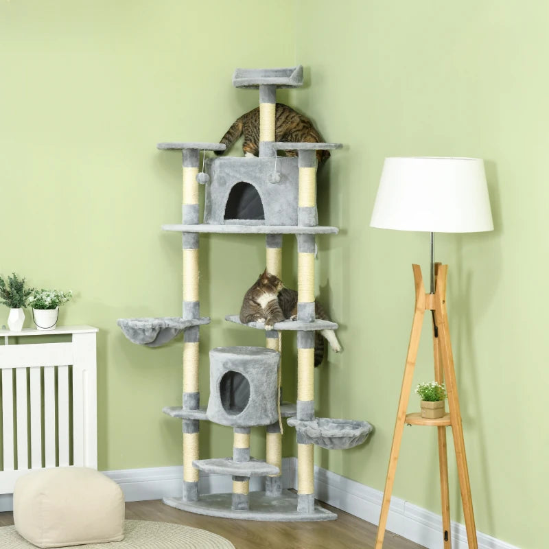79" Cat Tree with Kitten Toys, Light Gray