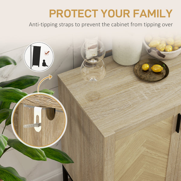 Coffee bar sideboard with drawers and adjustable shelf, oak