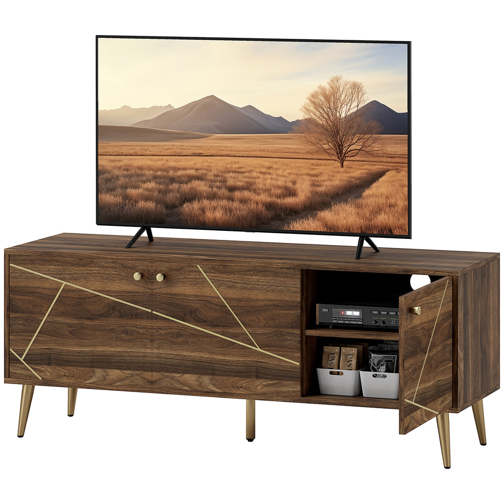 Meuble TV moderne marron rustique pour téléviseur jusqu'à 60 pouces avec étagères réglables, style contemporain