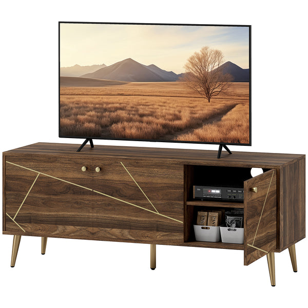 Modern TV Stand for TVs up to 60 inches, with Adjustable Shelves, Rustic Brown