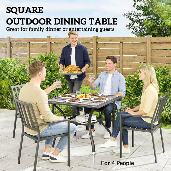Square garden table for 4 people, with parasol hole, grey