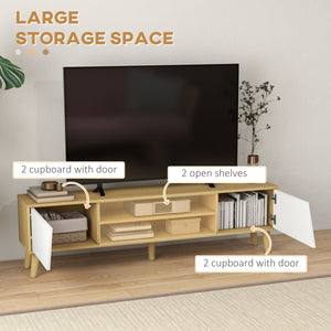 65-inch TV stand with soft-close door, oak and white