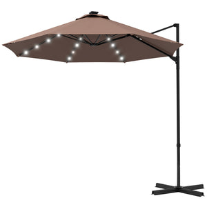 9.5'x8.5' Offset Patio Umbrella with Solar Powered LED Lights,