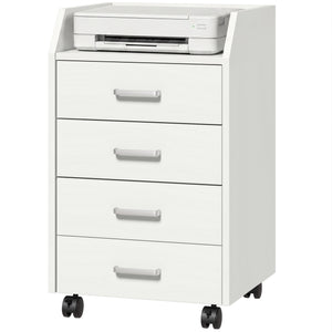 4-drawer mobile file cabinet with casters and brakes – White