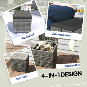 Set of 2 outdoor poufs in woven resin with storage, dark grey
