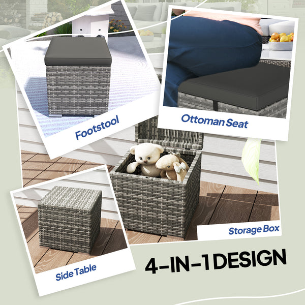 Set of 2 outdoor poufs in woven resin with storage, dark grey