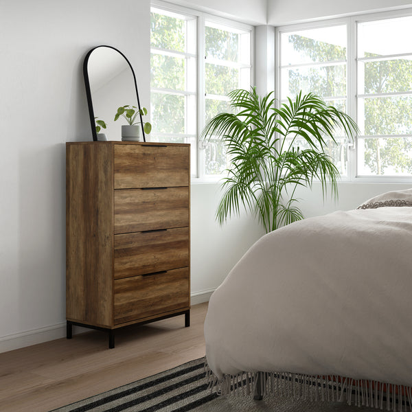 Bedroom chest of drawers, 4 drawer storage tower, natural color