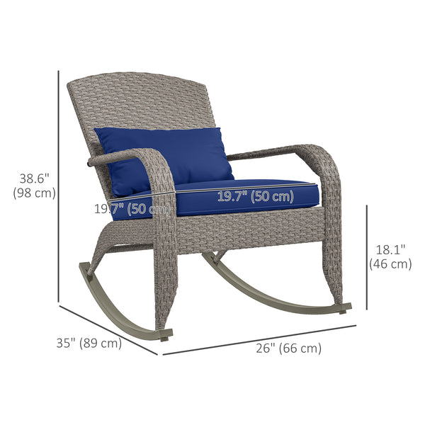 Outdoor wicker rocking chair with high back, dark blue