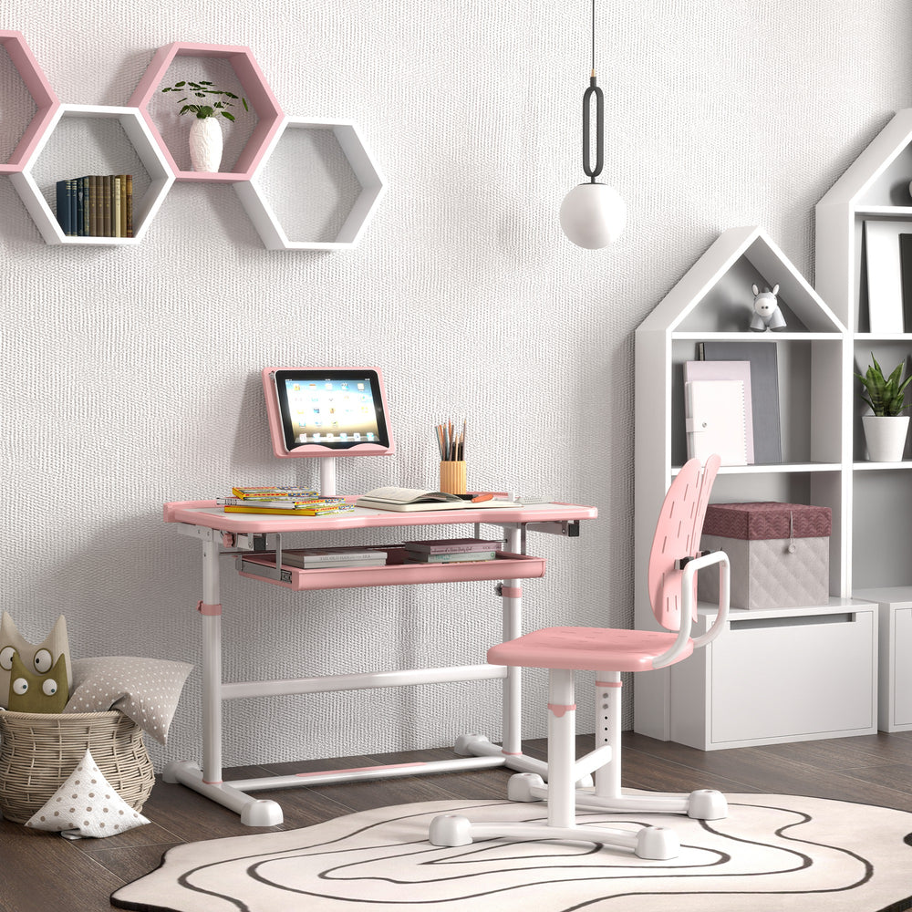 Height Adjustable Desk and Chair Set with Tilting Top, Pink