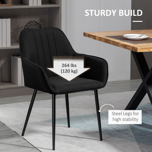 Set of 2 linen-upholstered dining chairs with metal legs, black