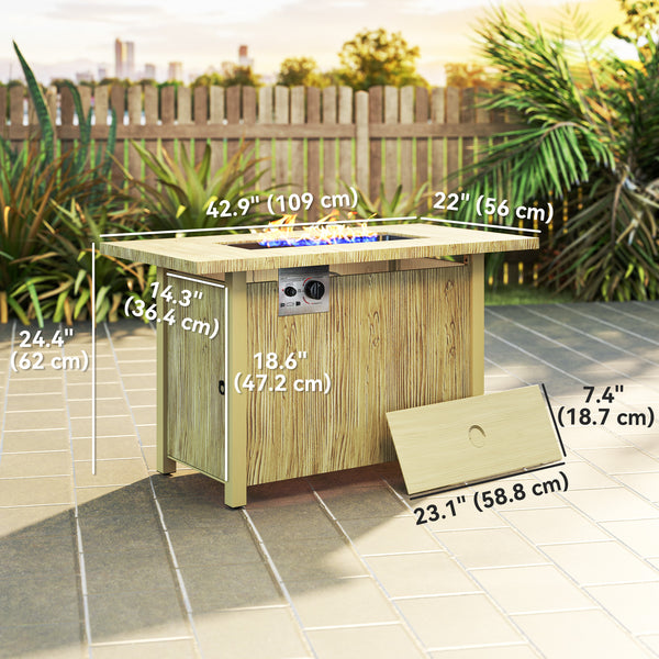 43" Propane Outdoor Fire Pit Table (50,000 BTU) with Waterproof Cover