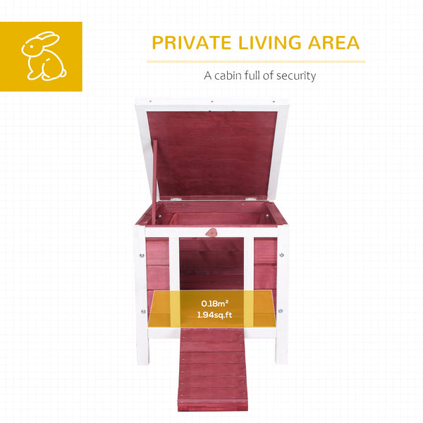 Wooden hutch with waterproof and openable asphalt roof, red
