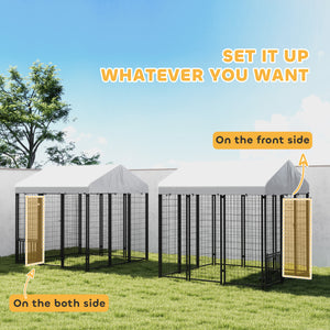 Outdoor Dog Kennel with Waterproof and UV Resistant Cover, 4-Level Rotating and Adjustable Bowls, 1.8 x 1.8 x 1.8 m