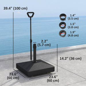 Square plastic parasol base with adjustable wheels and handle, black 