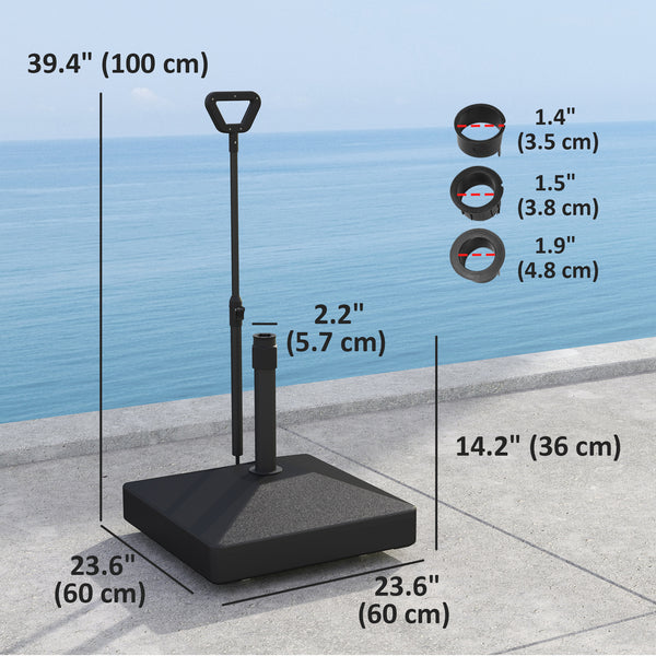 Square plastic parasol base with adjustable wheels and handle, black 