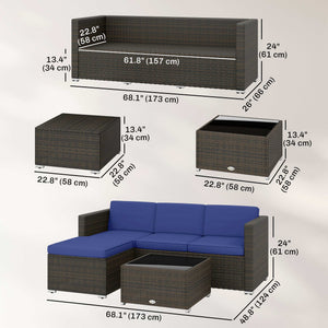 3-piece patio furniture set with cushions, woven PE rattan with glass coffee table