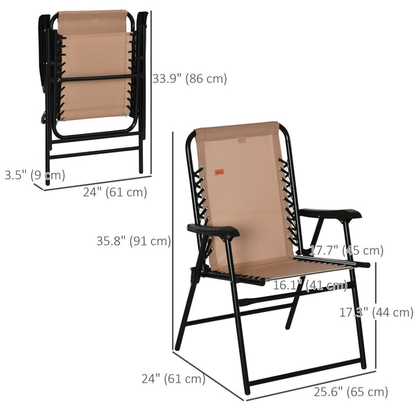 Folding outdoor chair with armrests and elastic backrest, beige