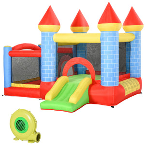 Qaba 9.2 x 9.5FT Bounce House, 4-in-1 Inflatable Bouncy Castle for Kids with Trampoline, Slide, Water Pool, Basket, Blower