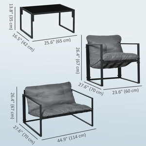 4 Piece Outdoor Furniture Set, Patio Conversation Set with Tempered Glass Table, Loveseat, 2 Chairs and Cushions, Grey