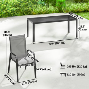 9-Piece Patio Set with Stackable Chairs with Glass Top, Light Gray