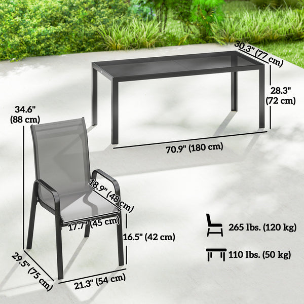 9-Piece Patio Set with Stackable Chairs with Glass Top, Light Gray