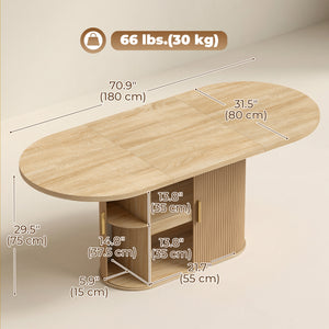 71" dining table with storage, oak finish