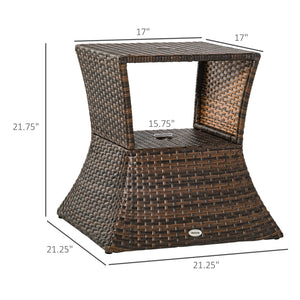Square side table in woven rattan with 2-tier storage