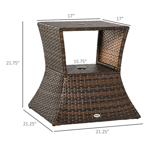 Square side table in woven rattan with 2-tier storage