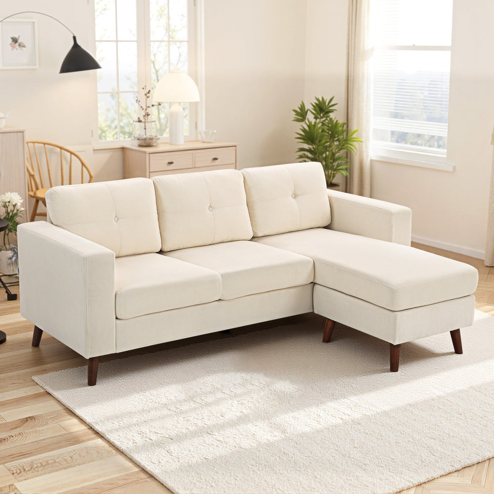 Sectional sofa with convertible chaise longue, cream white