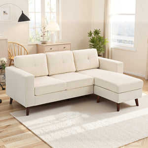 Sectional sofa with convertible chaise longue, cream white