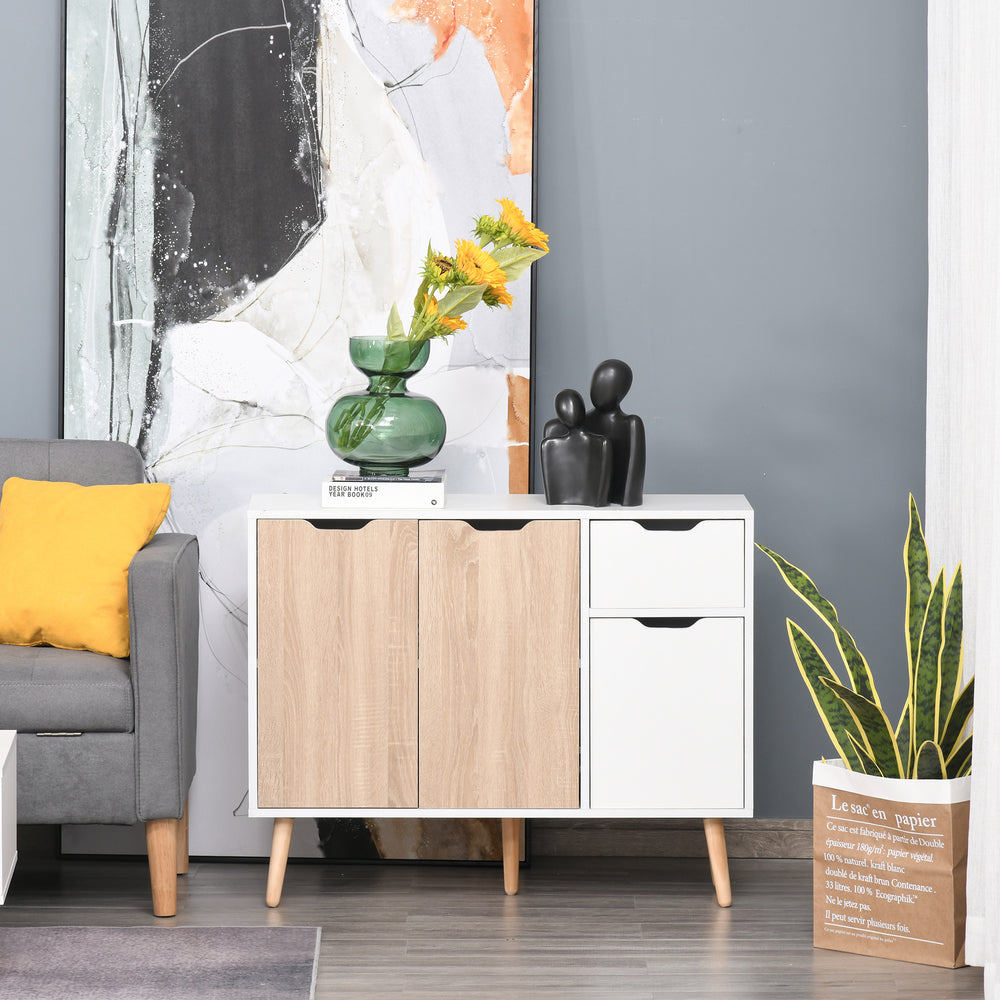 Scandinavian buffet with drawer, white and natural wood