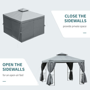 10 x 10 gazebo with double-pitched roof and side walls, dark grey