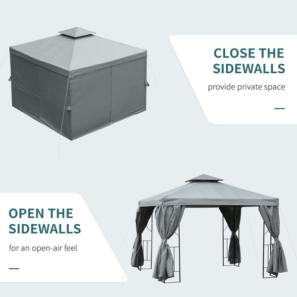 10 x 10 gazebo with double-pitched roof and side walls, dark grey