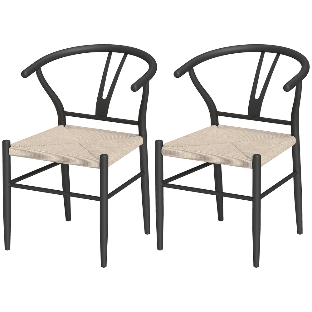 Set of 2 modern style woven fabric dining chairs