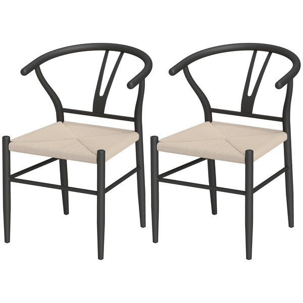 Set of 2 modern style woven fabric dining chairs
