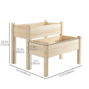 Two-tier raised wooden planter