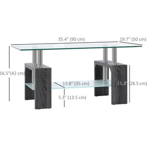 Rectangular coffee table with tempered glass top, gray
