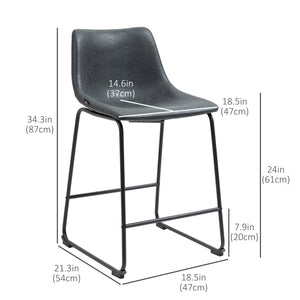 Set of 2 vintage-style bar stools in faux leather, black