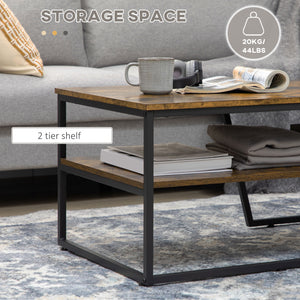 Industrial Two-Tier Coffee Table with Storage Shelf, Rustic Brown