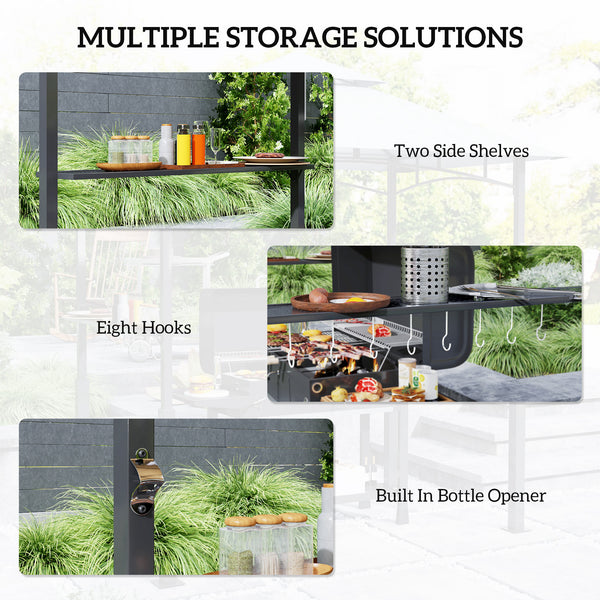 Two-tier barbecue gazebo with LED lighting, dark grey