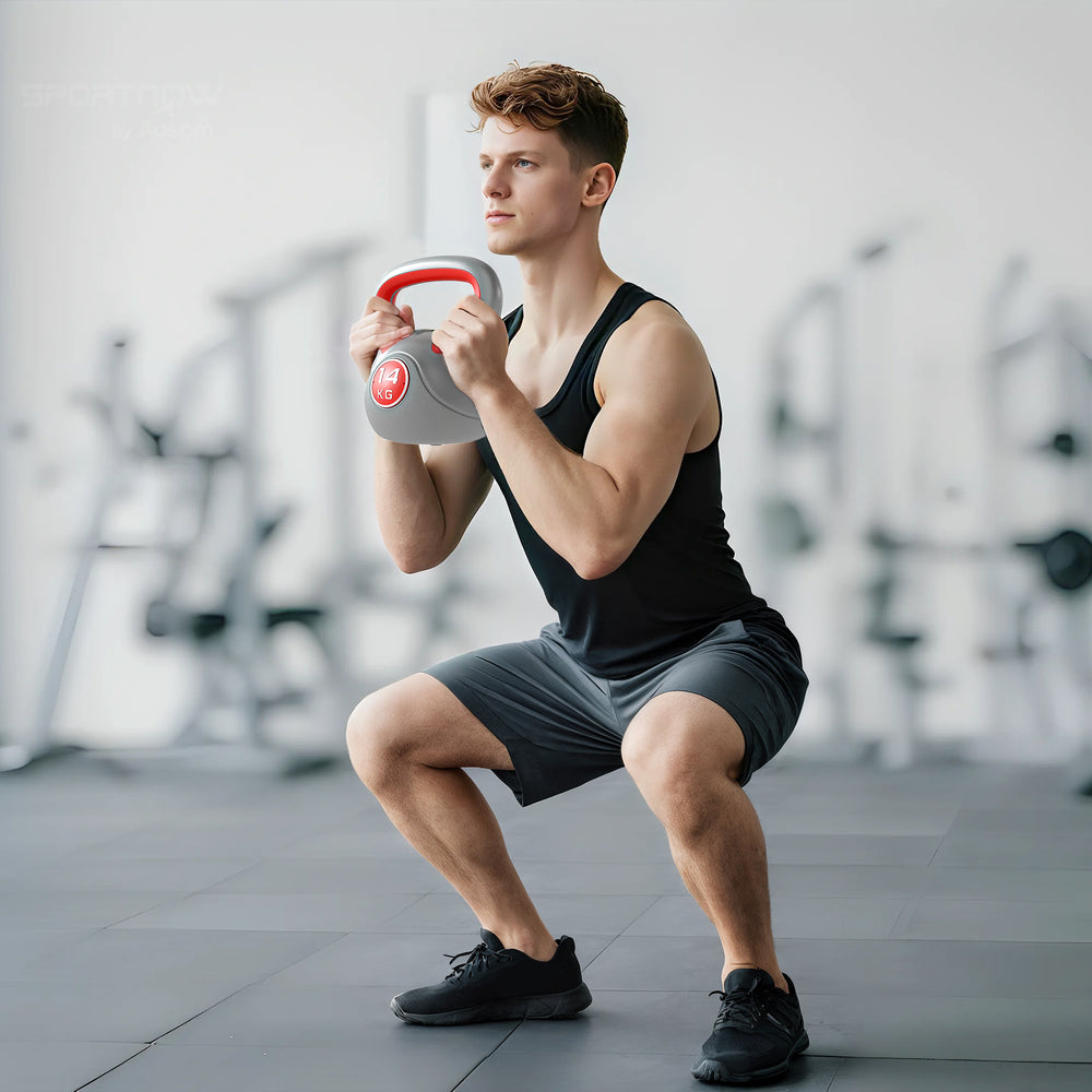 31 lb kettlebell with wide handle and stable base – Red and gray