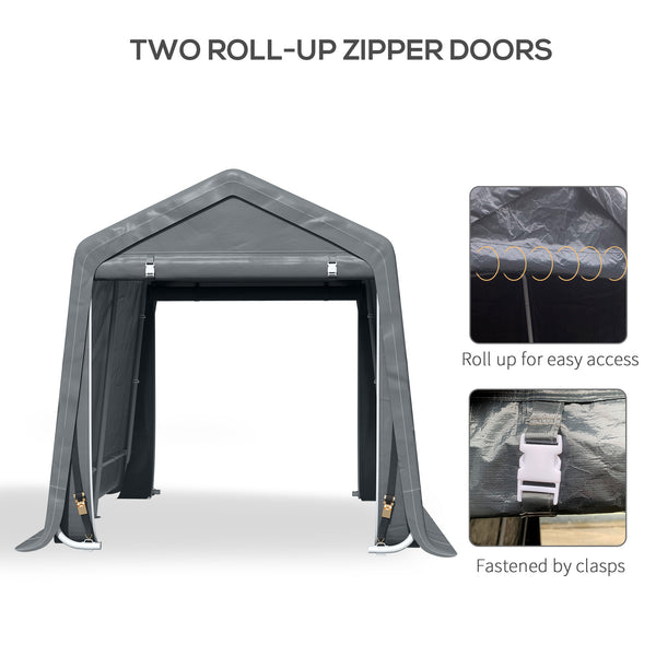 Garden shed with metal frame and double zipper, dark grey