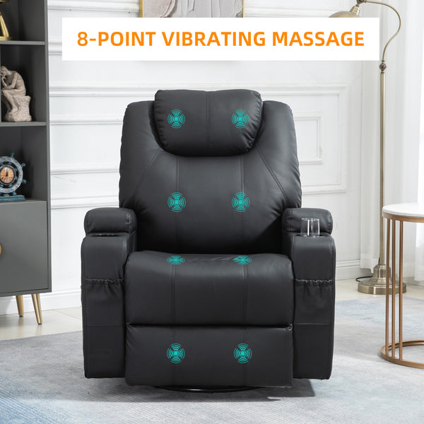 Massage Chair Recliner Rocker Swivel with 8 Vibration Points, Black