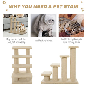 4-Tier Pet Staircase with Scratching Post, Cream White