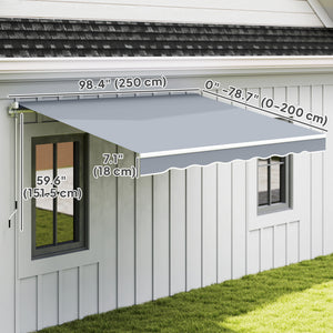 8' x 7' Retractable Awning, Patio Awnings, Sunshade Shelter with 280 g/m² UV & Water-Resistant Fabric and Aluminum Frame for Deck, Balcony, Yard, Grey